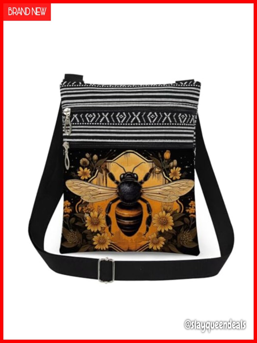 Polyester Crossbody Bag Adjustable Strap Double Zipper Sling Purse